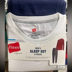 Hanes Originals Men's 2pc Super Soft Sleep Pajama Set White/Indigo